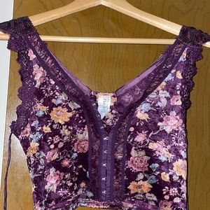 FREE PEOPLE VELVET FLORAL SEQUINED CORSET TOP